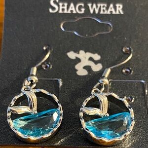 Dolphin tail Silver and Blue pierced Earrings new on card